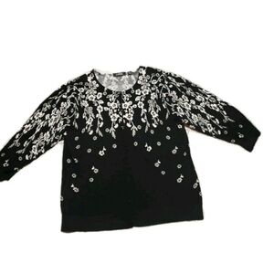 Elementz Petite L Black White Floral Cardigan 3/4 Sleeve